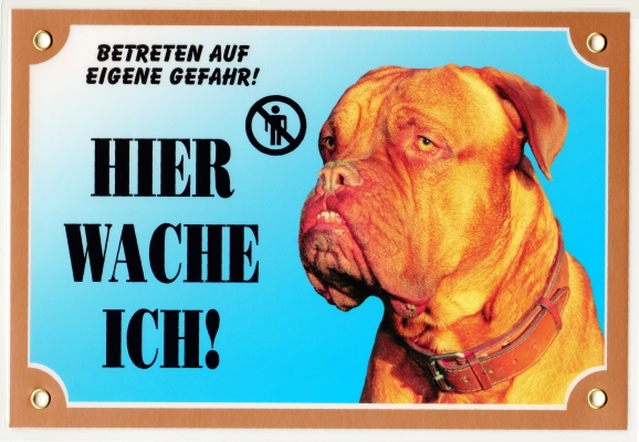 Kunststoff-Warnschild mit Bordeauxdogge-Kopf