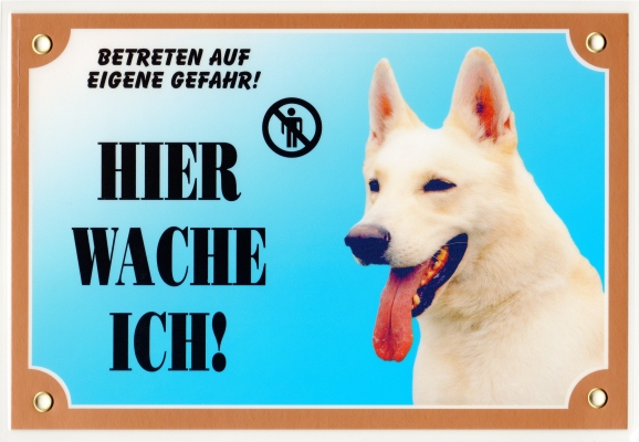 Kunststoff-Warnschild mit Weier Schferhund-Kopf