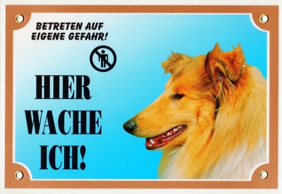 Kunststoff-Warnschild mit Collie-Kopf