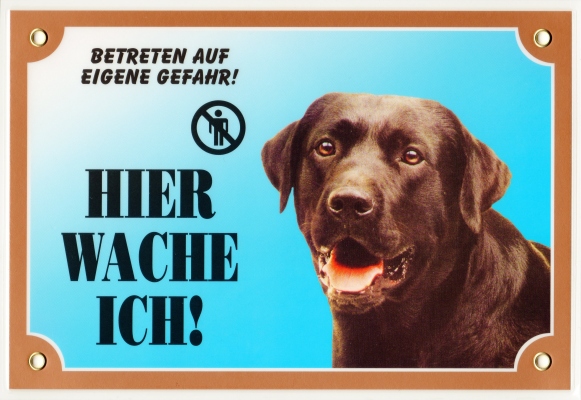 Kunststoff-Warnschild mit schwarzem Labrador-Kopf