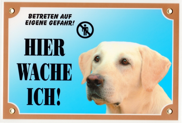 Kunststoff-Warnschild mit hellem Labrador-Kopf