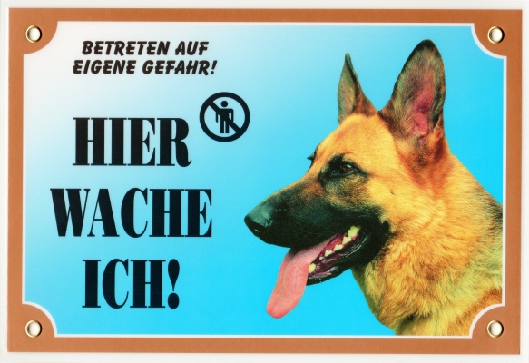 Kunststoff-Warnschild mit Deutscher Schferhund-Kopf