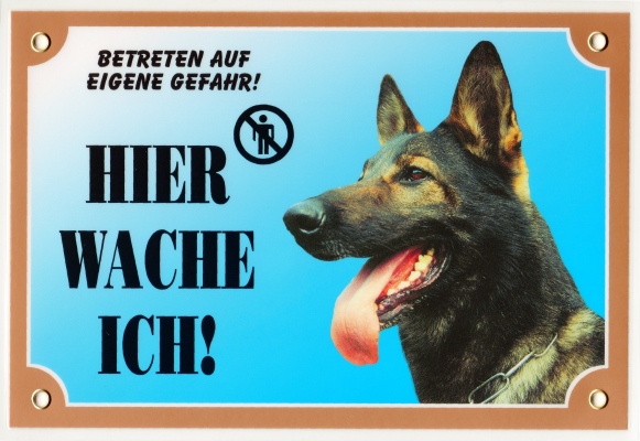Kunststoff-Warnschild mit grauem Schferhund-Kopf