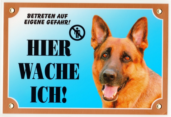 Kunststoff-Warnschild mit Schferhund-Kopf