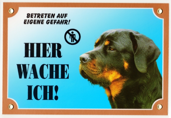 Kunststoff-Warnschild mit Rottweiler-Kopf