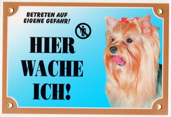 Kunststoff-Warnschild mit Yorkshire Terrier-Kopf