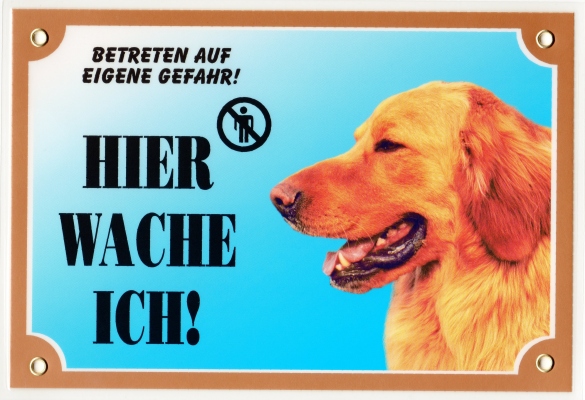 Kunststoff-Warnschild mit Golden Retriever-Kopf