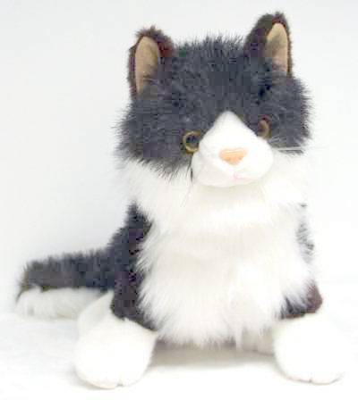 Plush Cat, black and white, sitting